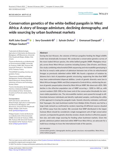 PDF Conservation Genetics Of The Whitebellied Pangolin In West