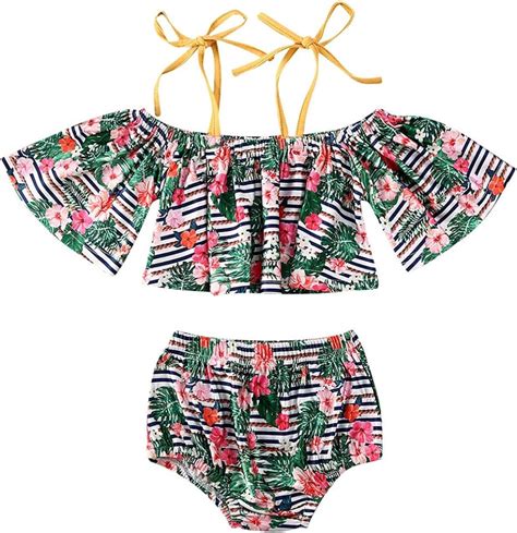 Baby Girl Swimsuit Floral Ruffle Bikini Striped Bathing Suit Trendy