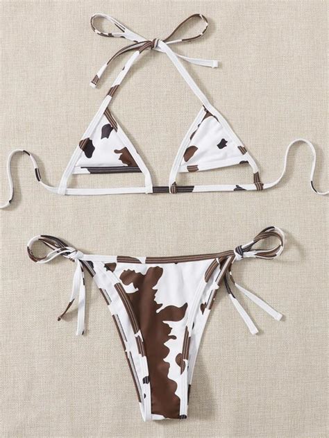 Cow Print Cut Out Triangle Thong Bikini Swimsuit Shein Usa