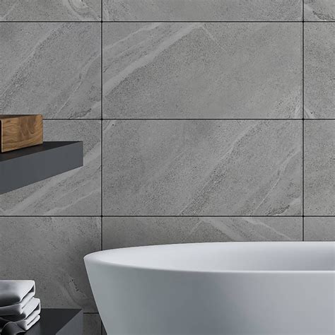 Sandwaves Gloss Light Grey Porcelain Wall Floor Tile X Mm