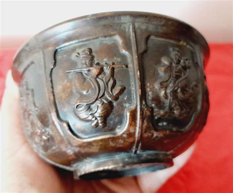 Antique Copperbrass Chinese Bowl Mythology Imagesyear Zhenguanh