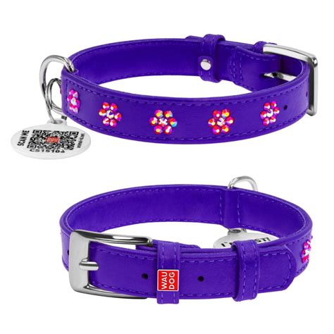 Ошейник для Собак Кожаный WAUDOG Glamour с Клеевыми Стразами "Цветочек ...