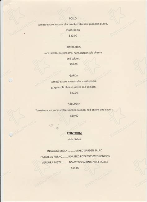 Menu At Lombardis Ristorante Nelson