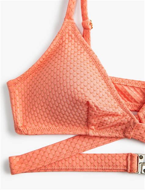 Turuncu Kadın Dokulu Bikini Üstü Çapraz Bağlama Detaylı SAK BM Koton
