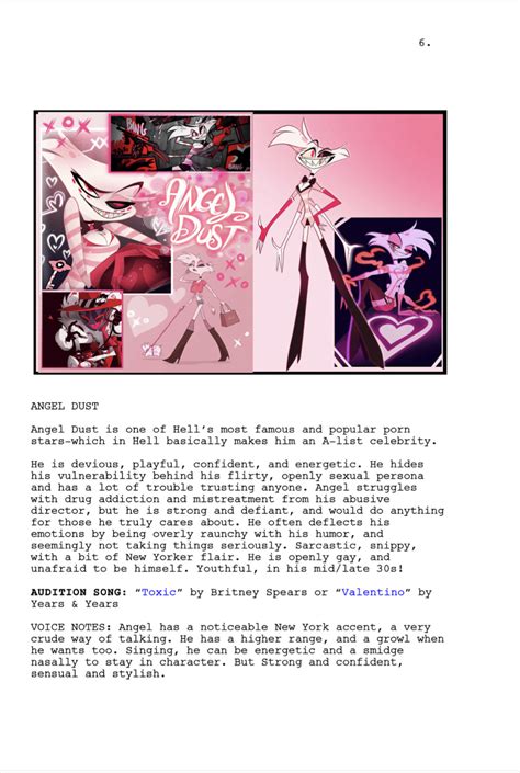 Hazbin Hotel Leaks Updated Character Info Sheets Audition Songsheaven
