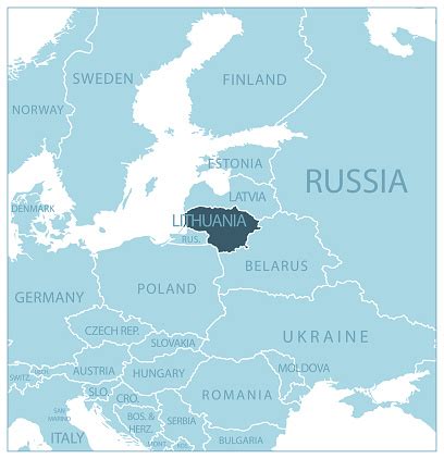 Lithuania Blue Map With Neighboring Countries And Names Stock Illustration - Download Image Now ...