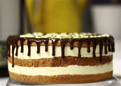 Homemade Semi Naked Chocolate Drip Cake Stock Image Image Of Decorated Food