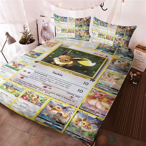 HOT Anime Pokemon Eevee Cards Luxury Bedding Set Express Your Unique Style With BoxBoxShirt