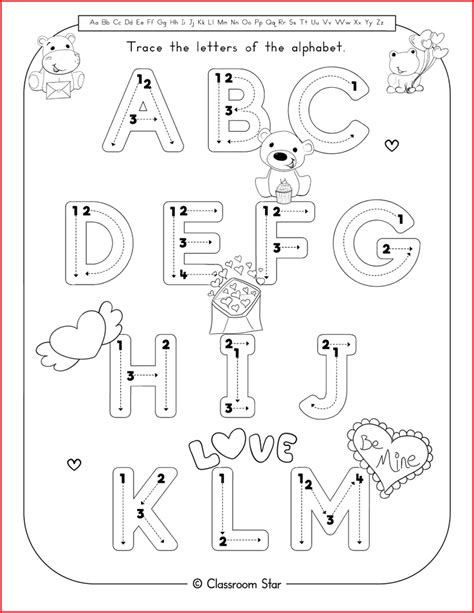 Alphabet Tracing Worksheet For Valentine S Day Classroom Star Worksheets