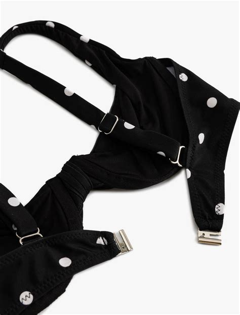 Siyah Kadın Puantiyeli Balenli Bikini Üstü Arkası Kopça Kapamalı SAK MM Koton