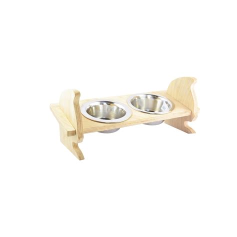 Suport boluri hrana si apa pentru pisici, din lemn si inox - Atelier cu Dor