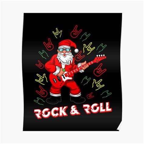 Santa Rock N Roll Christmas Poster For Sale By Rusagim Redbubble