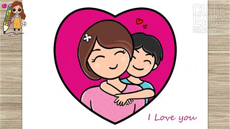 How To Draw Mother And Son Hugging Cute Easy Drawings Youtube