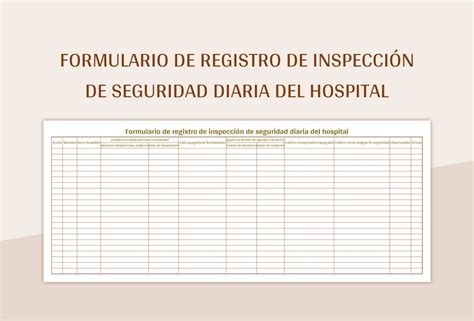 Plantilla De Excel Formulario De Registro De Inspección De Seguridad Diaria Del Hospital Y Hoja