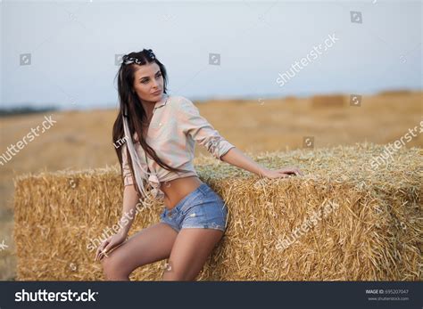 Sexy Brunette Woman Bra Jeans Shorts Stock Photo Shutterstock