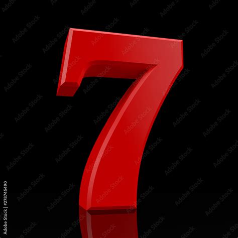 Number 7 Red Color Collection On Black Background Illustration 3d