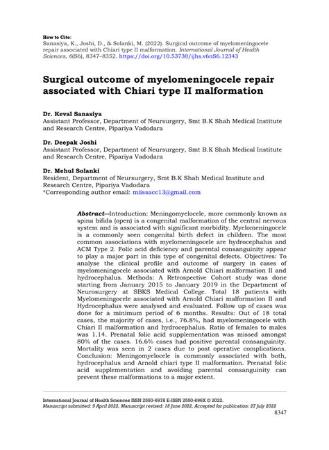 Pdf Surgical Outcome Of Myelomeningocele Repair Associated With