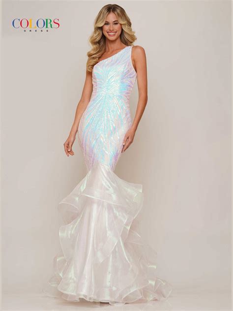 Off White Colors 2925 Colors One Shoulder Fitted Prom Dress for $484.99