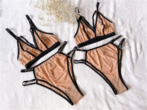 M L Sizes Only Bianca Nude Lingerie Set Sheer Bra And Etsy Uk