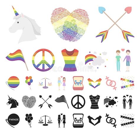 Gay And Lesbian Cartoon Black Icons In Set Collection For Design Sexual Minority And Attributes