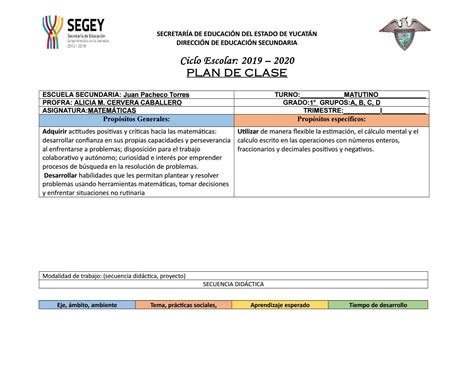 Plan De Clase De Matem Ticas De Primer Grado Curso By Alicia