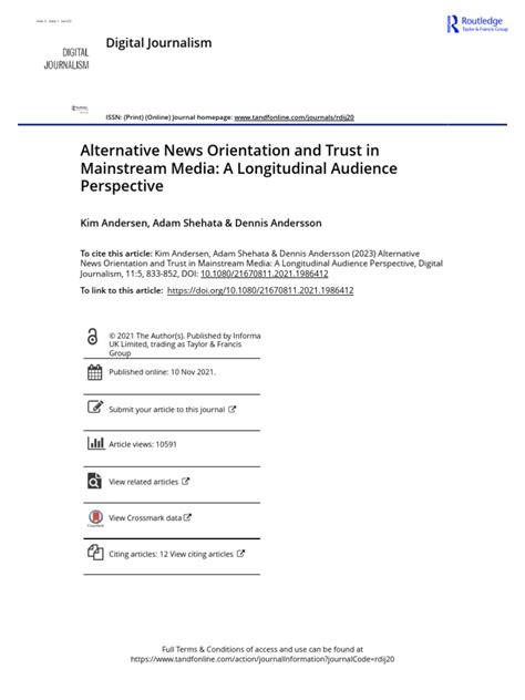 Alternative News Orientation And Trust In Mainstream Media A