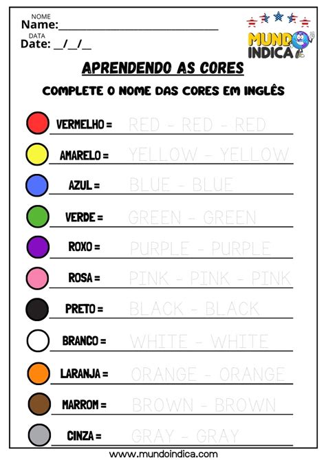 Cores Em Inglês Para Imprimir - 15 Atividades sobre Cores em Inglês para Imprimir