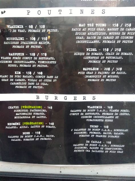 Menu At Vladimir Poutine Montréal Restaurant Montréal