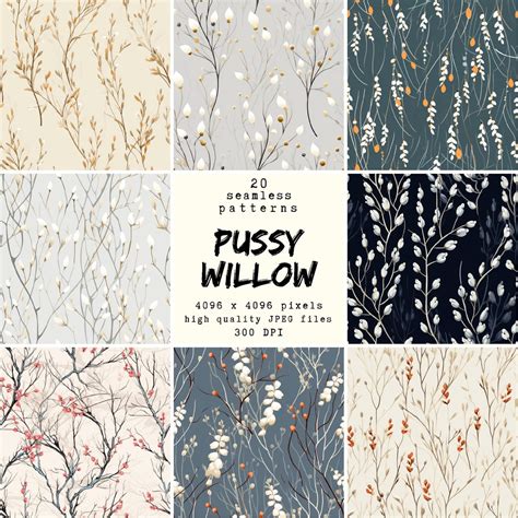 Pussy Willow Pattern Digital Paper Seamless Patterns For Crafts