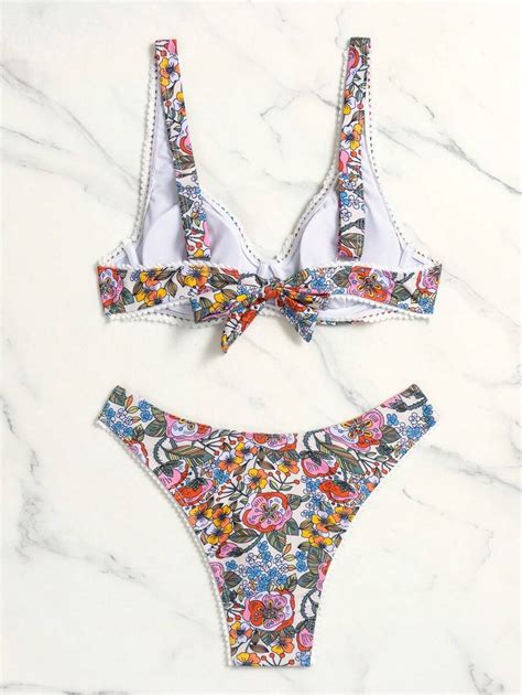 SHEIN Swim Damen Sommer Strandmode bedrucktes Bikini Oberteil mit zufälligem Muster aktuelle