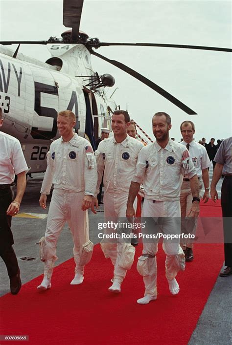 View Of The Crew Of Apollo 9 Manned Mission To Space Disembarking