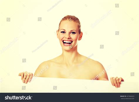 Sexy Naked Blonde Holding Empty Board Stock Photo Shutterstock