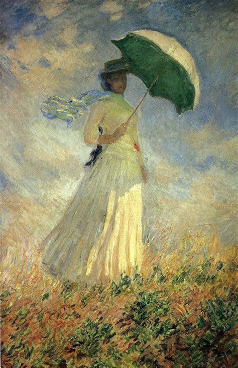 a painting of a woman in a white dress holding an umbrella and walking ...