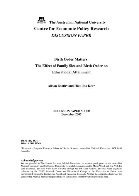 birth order matters  effect  family size  birth order