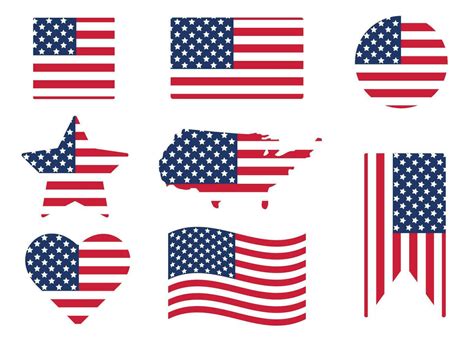 Various American flags set isolated on white background. Flags and ...