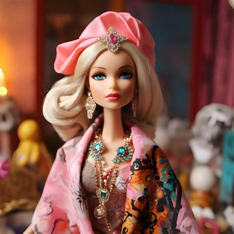Premium Ai Image Cute Blonde Barbie Wearing A Pink Clothing Against Blurred Background Front View