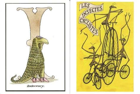 Two Cards With Drawings Of Animals On Them And One Has A Bicycle In The