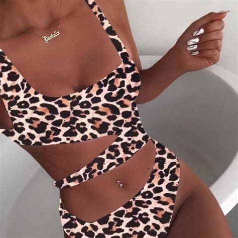 Maillot De Bain Femme Maillot de bain une pièce en bikini une pièce à la mode marron YH