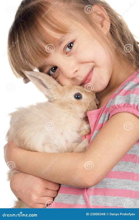 Petite Fille Avec Le Lapin Photo Stock Image Du Main