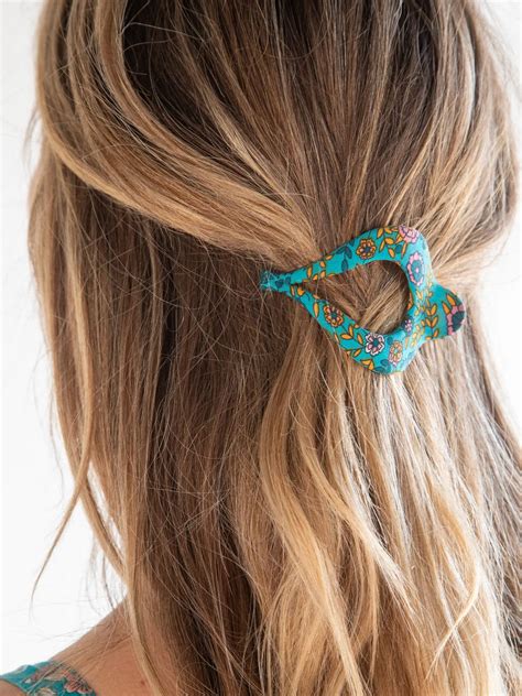 Natural Life® Floral Fabric Boho Hair Clip Turquoise Cream Floral