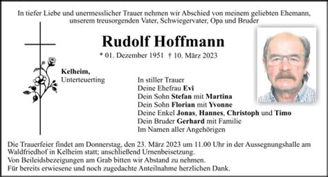 Traueranzeigen Von Rudolf Hoffmann Mittelbayerische Trauer