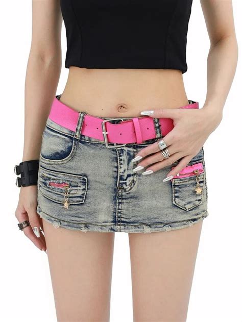 Blankf Women Denim Skirt Retro Mini Skirt Jean With Belt Hot Korean