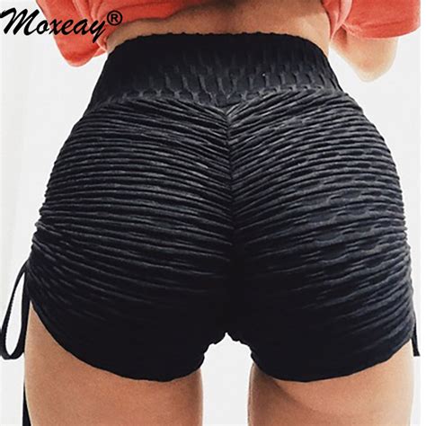 Moxeay Women Running Sport Short Ruched Fitness Anti Cellulite Push Up Elast High Waist Workout