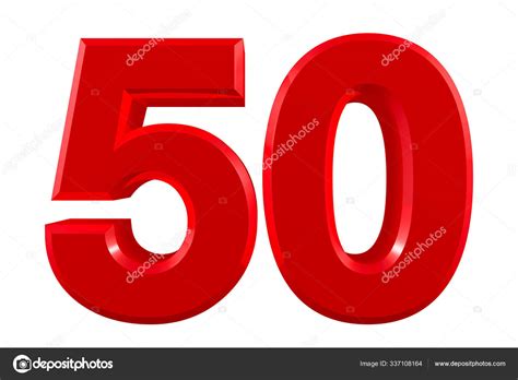 Red numbers 50 on white background illustration 3D rendering — Stock