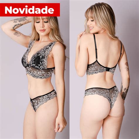 Conjunto Daffine Cropped Look Casual Lingerie Sexy Sensual Renda Luxo Shopee Brasil