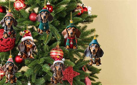 7pcs Dachshund Christmas Tree Ornaments Cute Dog Christmas Tree Car