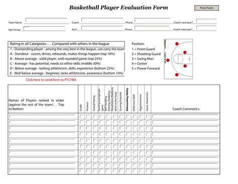 Printable Softball Tryout Evaluation Form