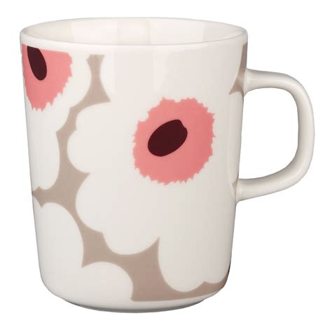 Marimekko Oiva Unikko Mug Dl White Clay Powder Red Pre