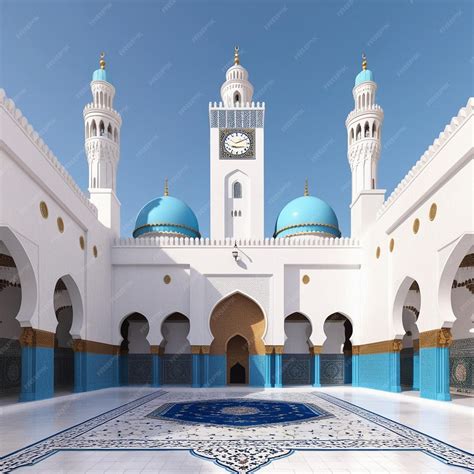Immaculate Islamic Architecture White And Blue Mosque Premium Ai