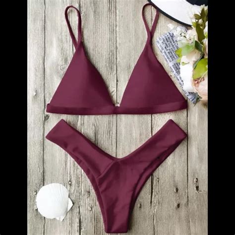Burgundy Bikini Never Worn Removable Padding Depop